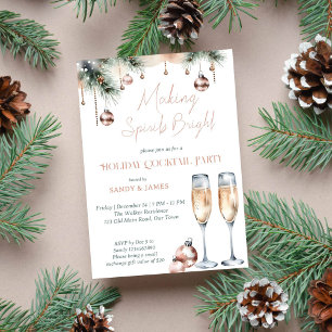 Making spirits bright holiday party boho metallic invitation