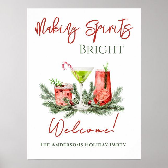 Making Spirits Bright Holiday Party Welcome Poster (Front)
