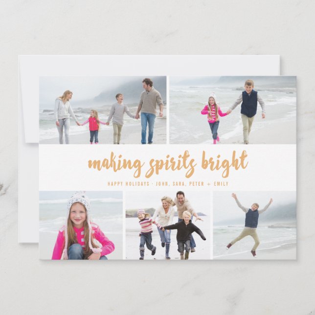 Making Spirits Bright Holiday Photo Card | Gold (Front)