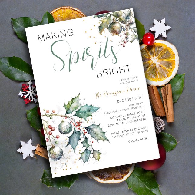 Making Spirits Bright Holly Holiday Invitation (Creator Uploaded)