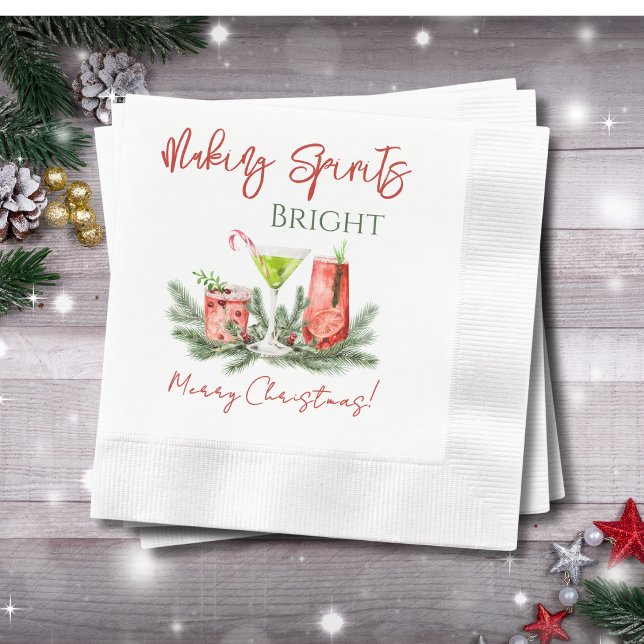Making Spirits Bright Merry Christmas Cocktail Napkin (Creator Uploaded)