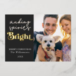 Making Spirits Bright Merry Christmas Foil Holiday Card<br><div class="desc">This modern simple foil Christmas card reads "Making Spirits Bright" in script typography and Merry Christmas . It is ready for your custom photo and family name to make it a truly unique family holiday greeting for all of your friends and family. Add your personal message on the back or...</div>