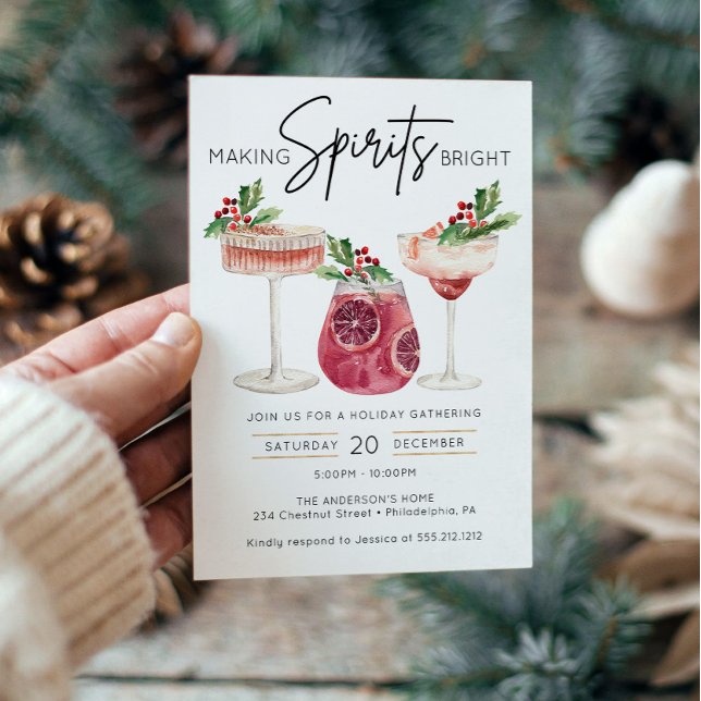Making Spirits Bright Minimal Christmas Party Invitation (Creator Uploaded)