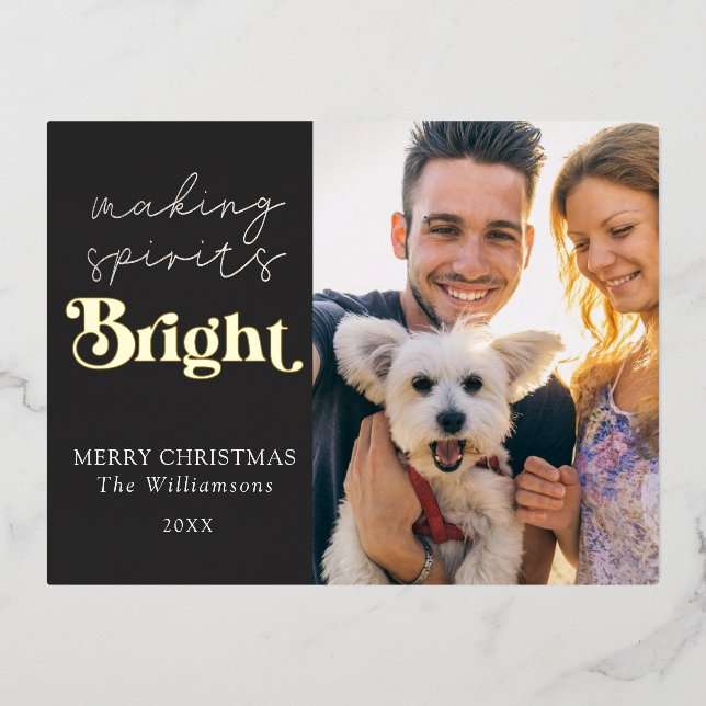 Making Spirits Bright Modern Photo  Foil Holiday Postcard (Front)