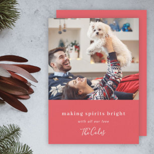 Making Spirits Bright   Modern Red Christmas Photo Holiday Card