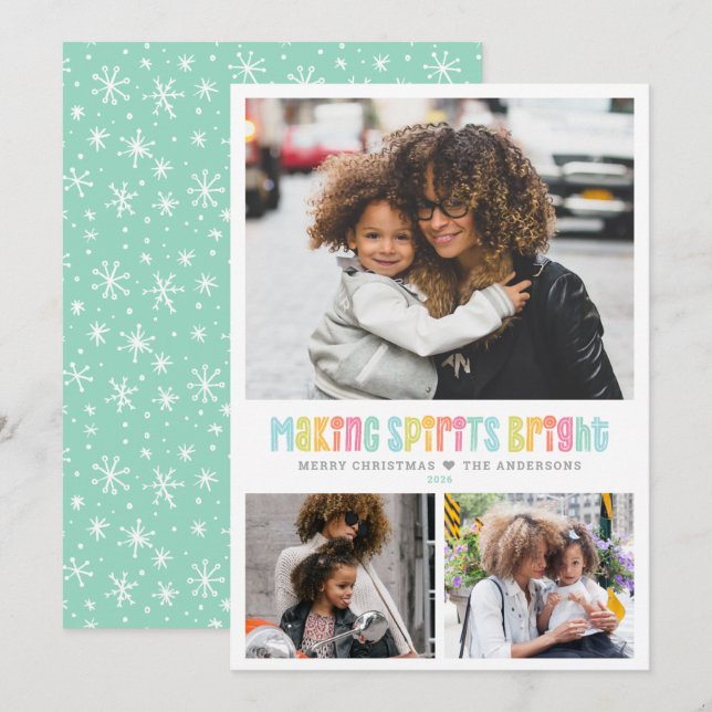 Making Spirits Bright Multiple Photo Christmas Holiday Card (Front/Back)