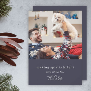 Making Spirits Bright   Navy Blue Christmas Photo Holiday Card