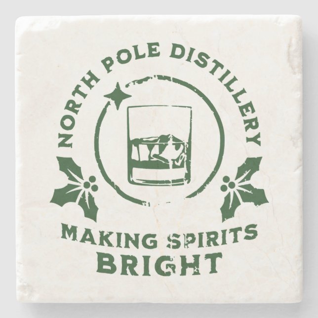 Making Spirits Bright North Pole Distillery Green Stone Coaster (Front)