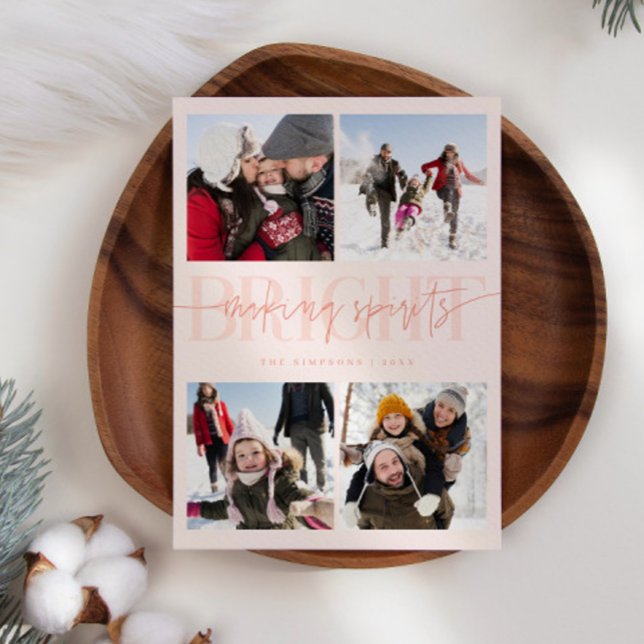 Making Spirits Bright Peach Christmas Multi Photo Holiday Card (Creator Uploaded)