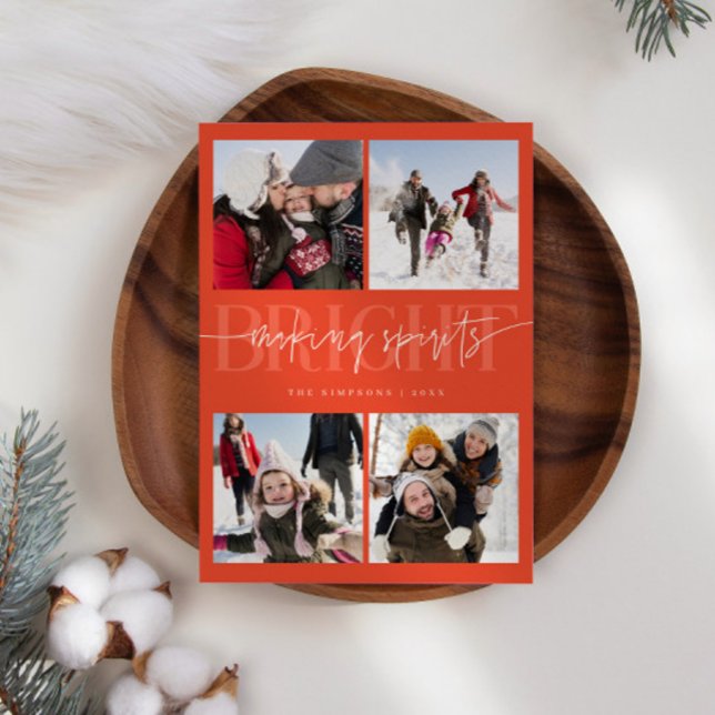 Making Spirits Bright Red Christmas Multi Photo Holiday Card (Creator Uploaded)