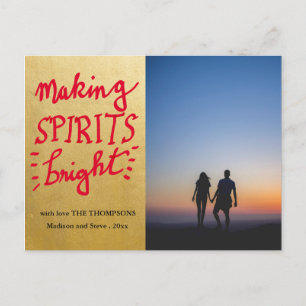 Making Spirits Bright Red Script Gold Foil   Photo Postcard