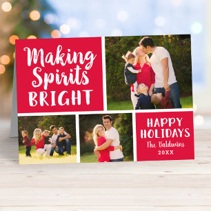 Making Spirits Bright Red Script Photo Collage Holiday Card
