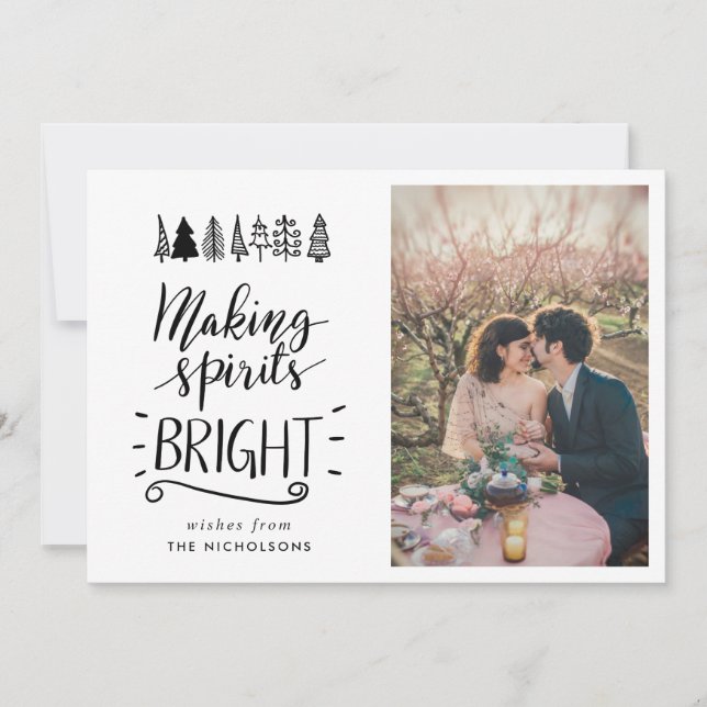 Making Spirits Bright | Script Christmas Photo Holiday Card (Front)