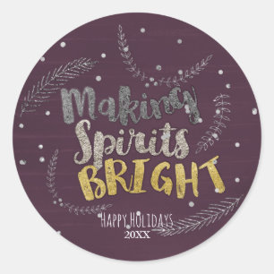Making Spirits Bright Silver Leaves Holiday Classic Round Sticker