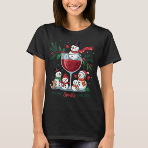 Making Spirits Bright Snowman Wine Print   Cute  T-Shirt