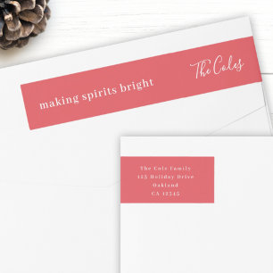 Making Spirits Bright Stylish Red Christmas Wrap Around Label