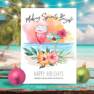 Making Spirits Bright Tropical Beach Cocktails Holiday Card