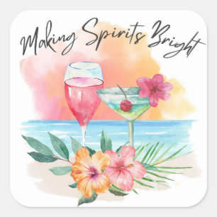 Making Spirits Bright Tropical Beach Holiday Square Sticker