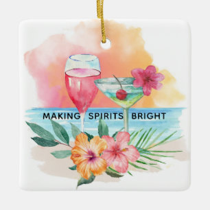 Making Spirits Bright Tropical Christmas Cocktails Ceramic Ornament