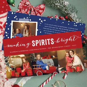 Making Spirits Bright Typography Christmas 3 Photo Holiday Card