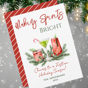 Making Spirits Bright Watercolor Cocktails Holiday Card