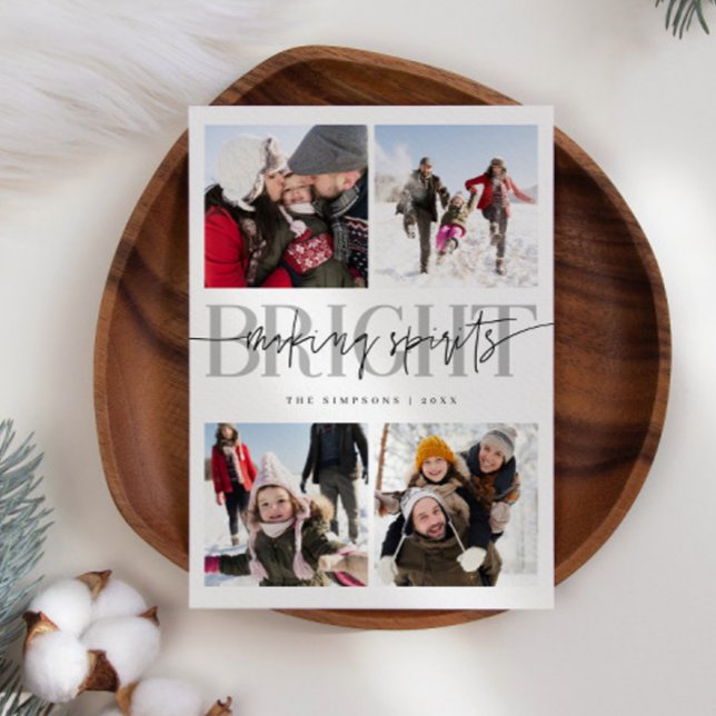 Making Spirits Bright White Christmas Multi Photo Holiday Card (Creator Uploaded)