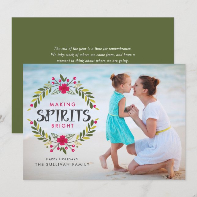 Making Spirits Bright Wreath Christmas Photo Holiday Card (Front/Back)