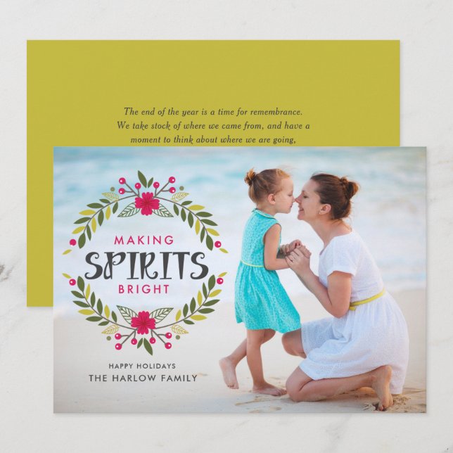 Making Spirits Bright Wreath Christmas Photo Holiday Card (Front/Back)
