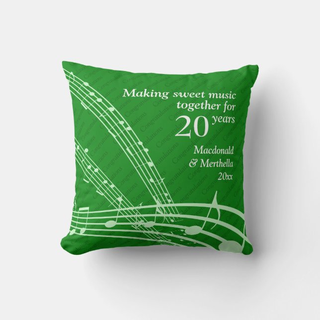 MAKING SWEET MUSIC | Modern | 20th EMERALD Wedding Cushion (Front)
