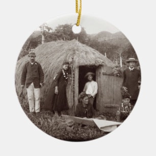 Making Tappa, a native cloth, c.1875 (sepia photo) Ceramic Tree Decoration