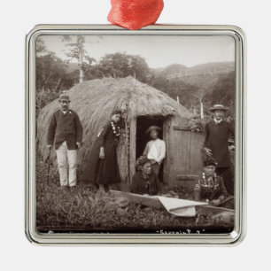 Making Tappa, a native cloth, c.1875 (sepia photo) Metal Tree Decoration