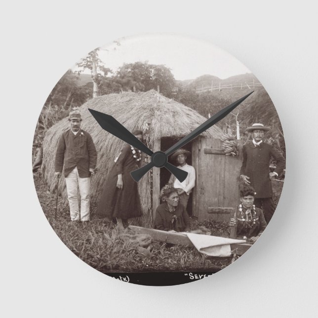 Making Tappa, a native cloth, c.1875 (sepia photo) Round Clock (Front)