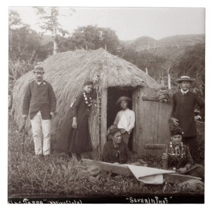 Making Tappa, a native cloth, c.1875 (sepia photo) Tile