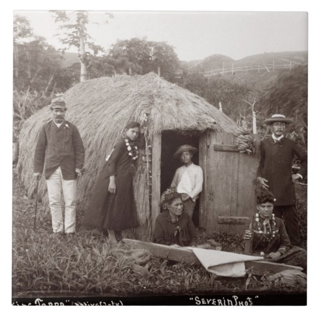 Making Tappa, a native cloth, c.1875 (sepia photo) Tile (Front)