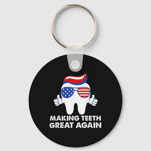 Making Teeth Great Again Funny Teeth Trump Hair  Key Ring (Front)