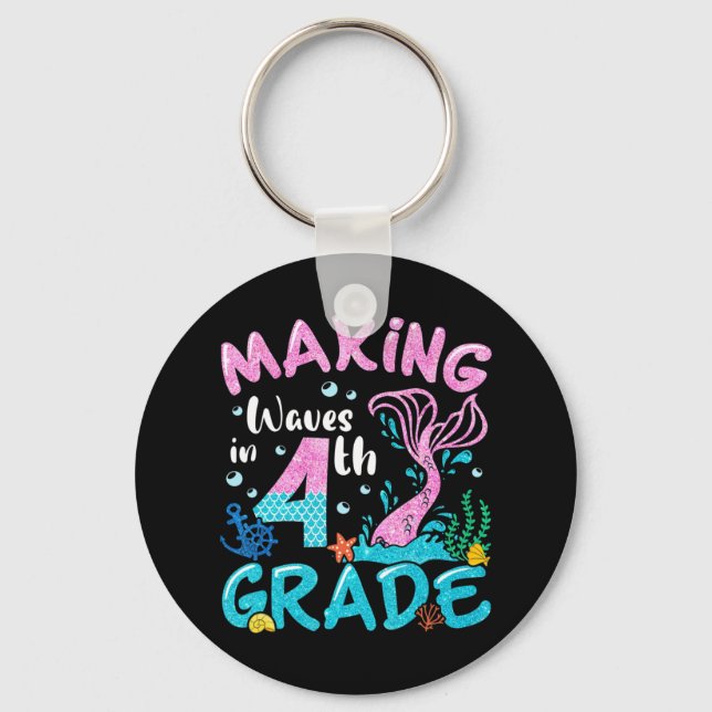 Making Waves In 4th Grade Mermaid Back To School G Key Ring (Front)