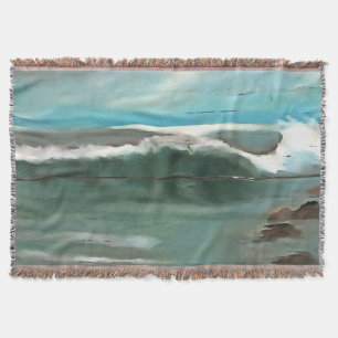 Making Waves On Driftwood Seascape Art Throw Blanket