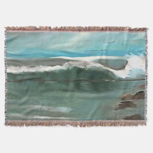 Making Waves On Driftwood Seascape Art Throw Blanket (Front)