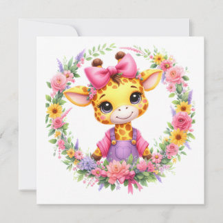 MAKOM- Giraffe Clipart, Spring Flowers Holiday Card