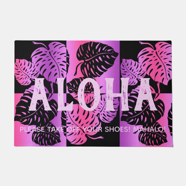 Makua Monstera Tropical Hawaiian Striped Blend Doormat (Front)