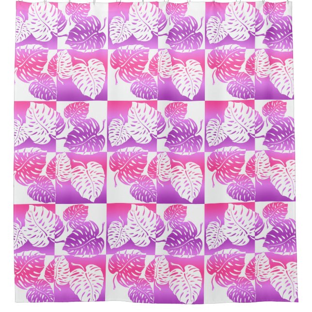 Makua Monstera Tropical Hawaiian Striped Blend Shower Curtain (Front)