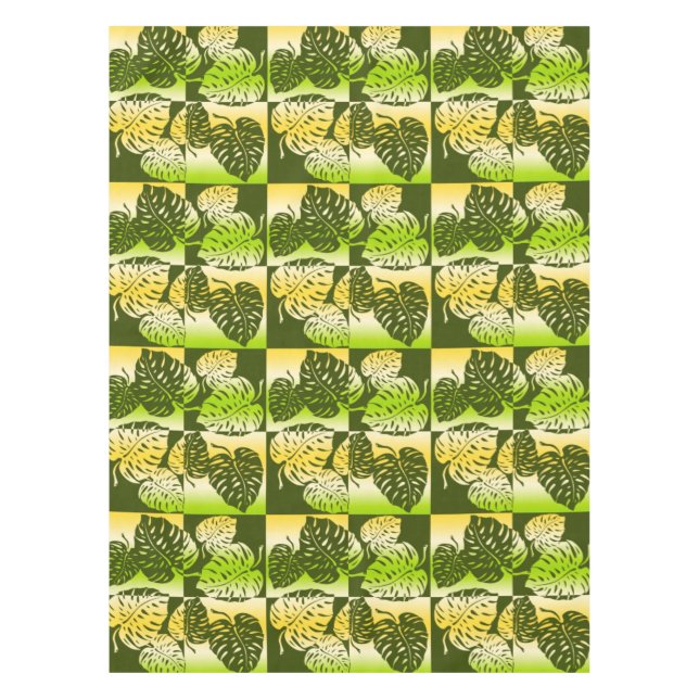 Makua Monstera Tropical Hawaiian Striped Blend Tablecloth (Front)