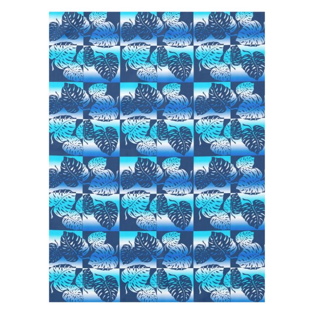 Makua Monstera Tropical Hawaiian Striped Blend Tablecloth (Front)