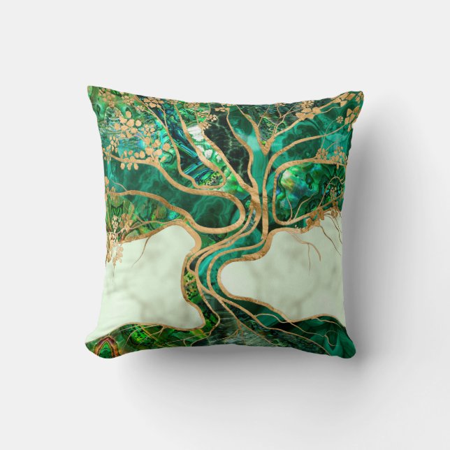 Malachite and Abalone Tree of life abstract Cushion (Front)