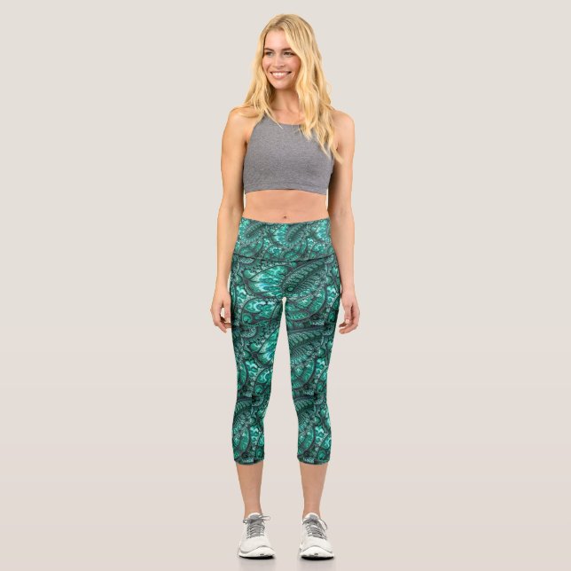 Malachite Fractal5 Capri Leggings (Front)