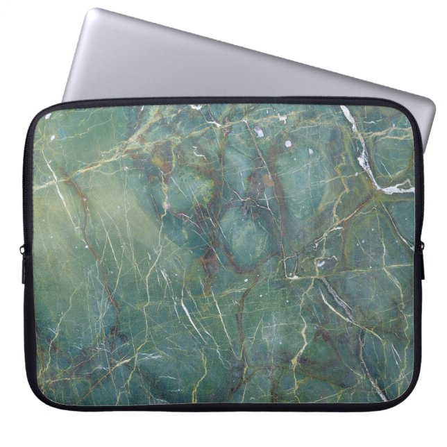Malachite Green Marble Detailed Texture Laptop Sleeve (Front)