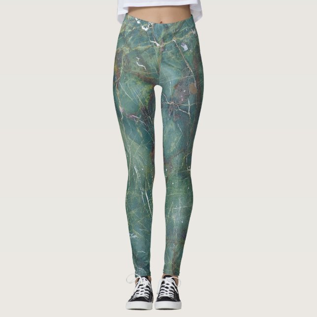 Malachite Green Marble Detailed Texture Leggings (Front)
