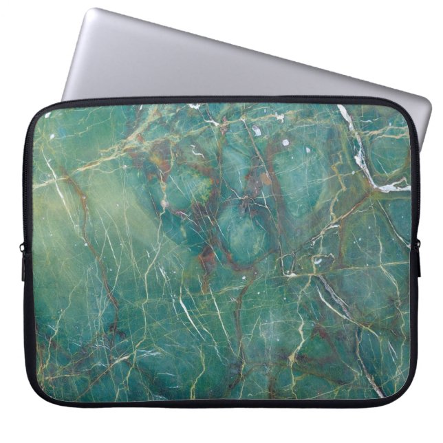 Malachite green marble texture, detail structure o laptop sleeve (Front)