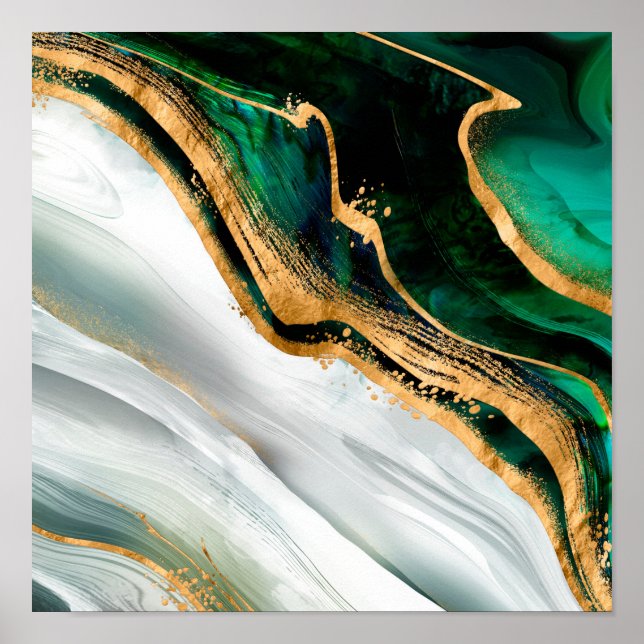 Malachite green watercolor and gold poster (Front)