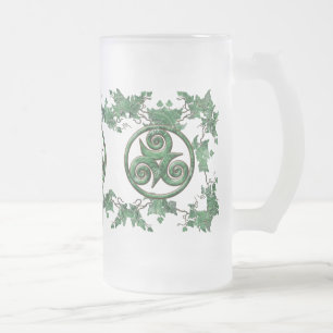 Malachite Ivy Triskel Frosted Glass Beer Mug